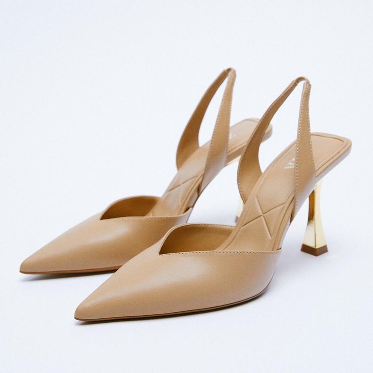 Damen Slingback-Pumps aus edlem Leder mit hohem Glanz R&B