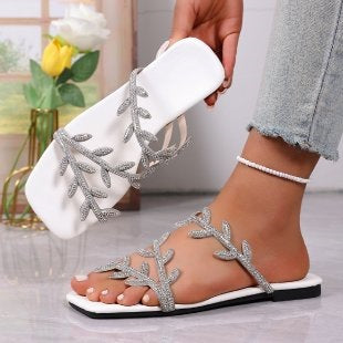 Damen Elegante Riemensandalen mit funkelnden Blumendekoren R&B