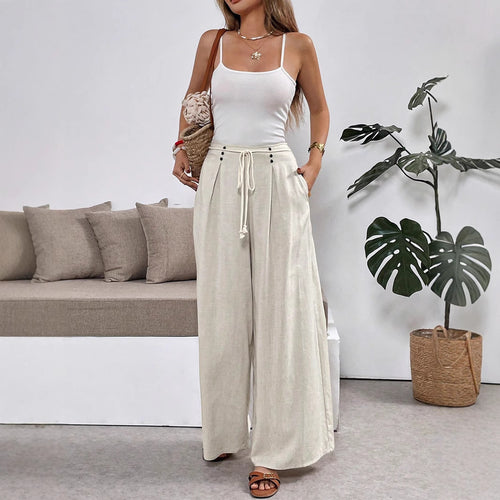 Damen Weit geschnittene Leinenhose mit verstellbarem Bund R&B