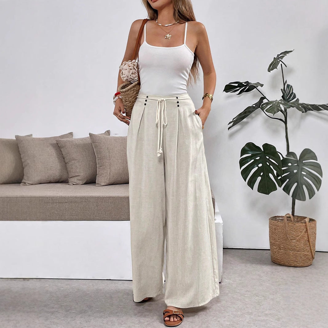 Damen Weit geschnittene Leinenhose mit verstellbarem Bund R&B