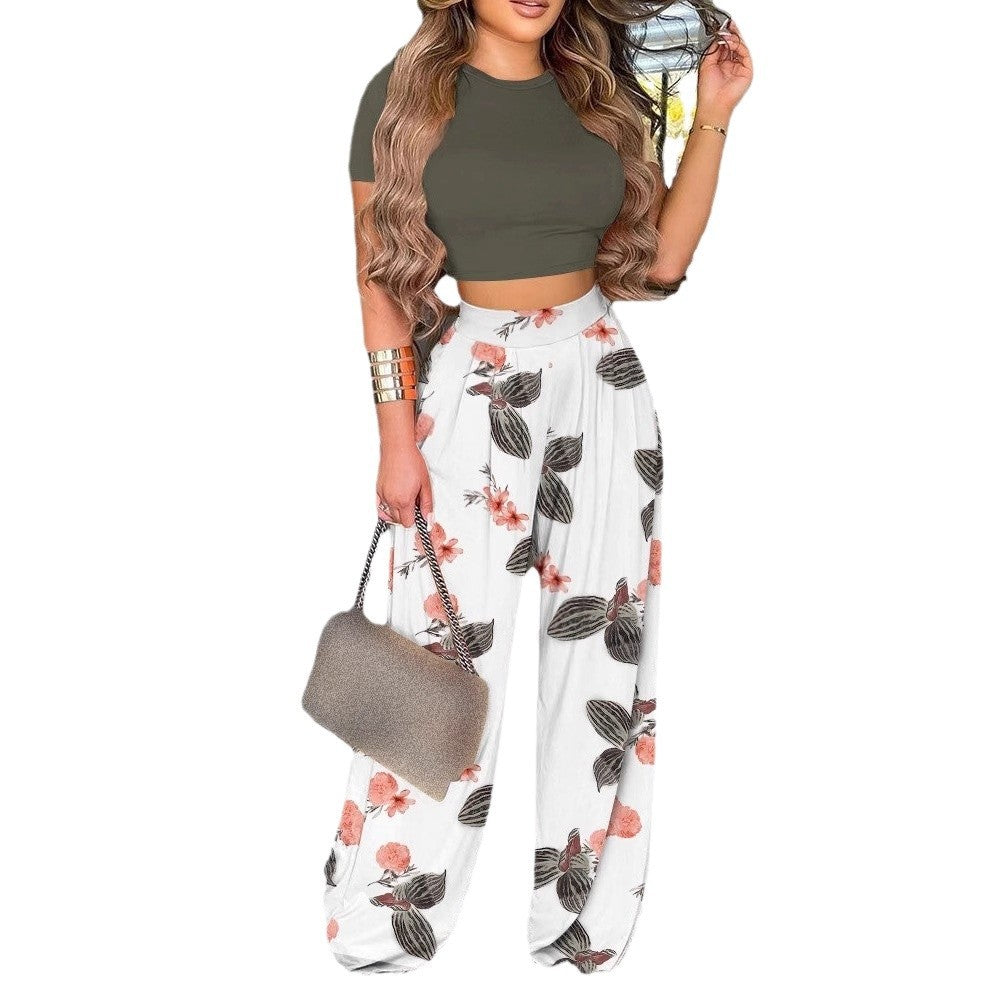 Damen elegantes und luftiges Set mit Palmenmuster R&B