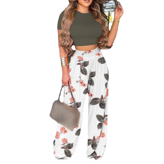 Damen elegantes und luftiges Set mit Palmenmuster R&B