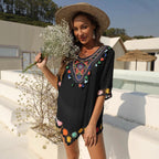 Damen luftiger Kaftan mit buntem Häkelmuster R&B
