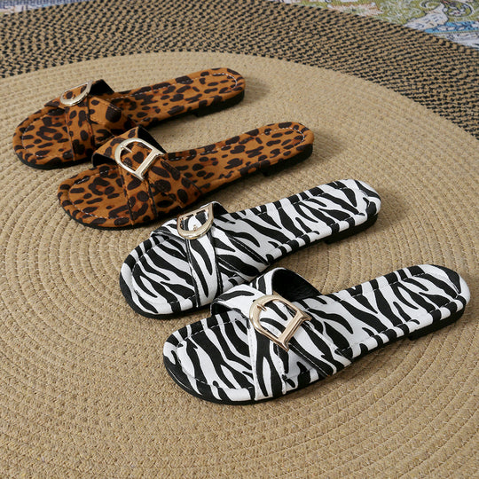 Damen Zehentrenner-Sandalen mit modischem Zebramuster und schickem Schnallen-Detail R&B