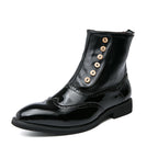 Damen elegante Lackleder Stiefeletten mit modischen Knöpfen R&B