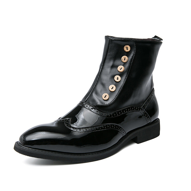 Damen elegante Lackleder Stiefeletten mit modischen Knöpfen R&B
