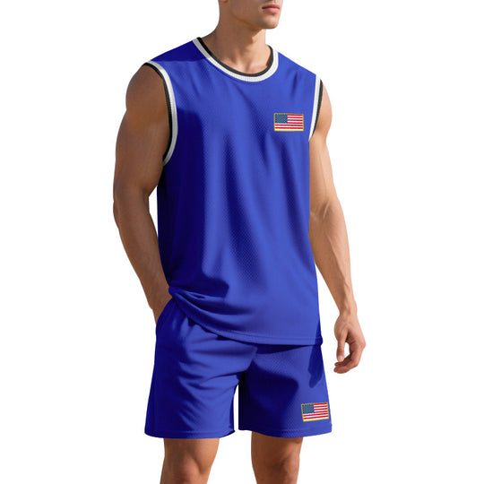 Herren Sportliches Trainingsset mit atmungsaktivem Mesh-Gewebe und modernen Flaggen-Details R&B