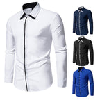 Herren elegantes Langarmhemd mit kontrastierendem Kragen und feinen Knopfdetails R&B