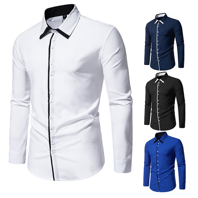 Herren elegantes Langarmhemd mit kontrastierendem Kragen und feinen Knopfdetails R&B