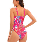Damen Einteiler Badeanzug mit floralem Design und modernem V-Ausschnitt R&B