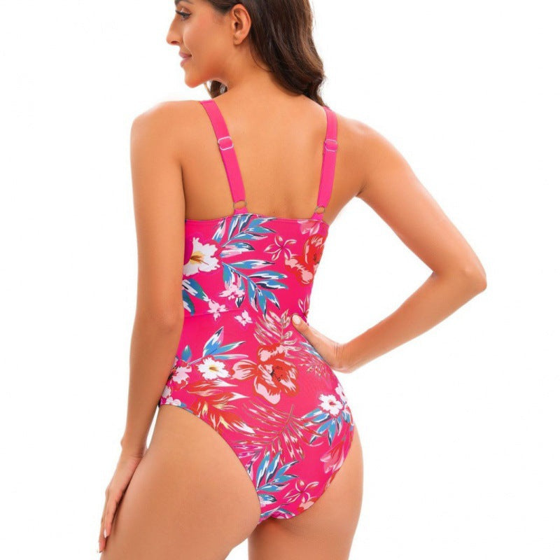 Damen Einteiler Badeanzug mit floralem Design und modernem V-Ausschnitt R&B