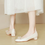 Damen elegante Ballerinas mit modischer Schleife und komfortablem Blockabsatz