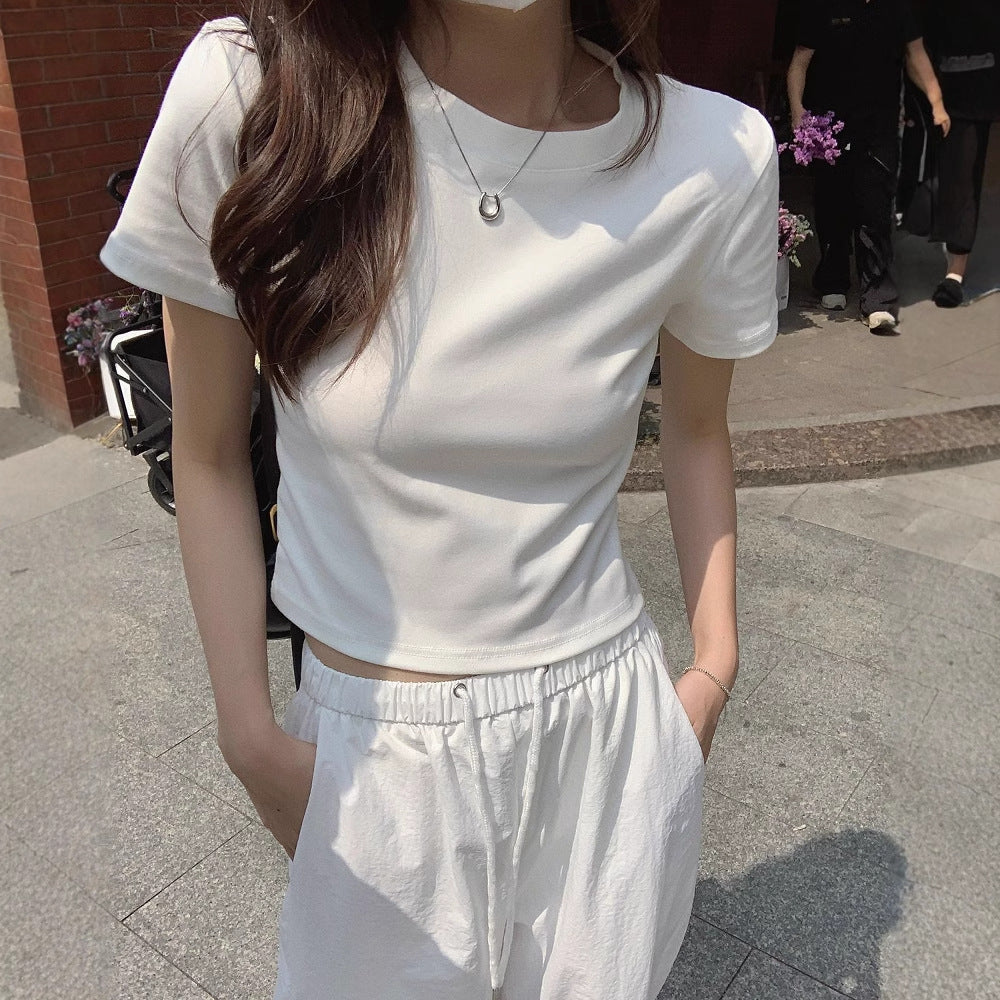 Damen Cropped T-Shirt im modernen Schnitt mit Rundhalsausschnitt und figurbetontem Design