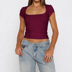 Damen Kurzarm T-Shirt mit quadratischem Ausschnitt R&B