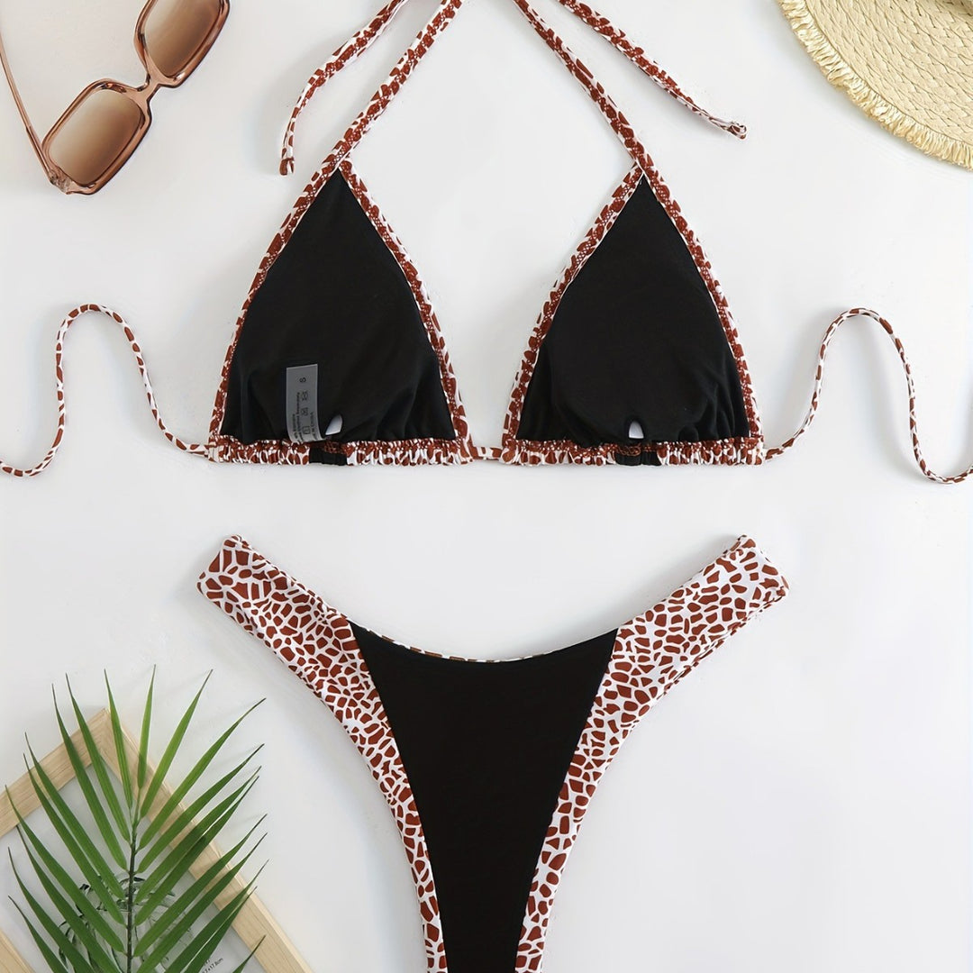 Damen Triangel-Bikini mit stilvollem Giraffenmuster R&B