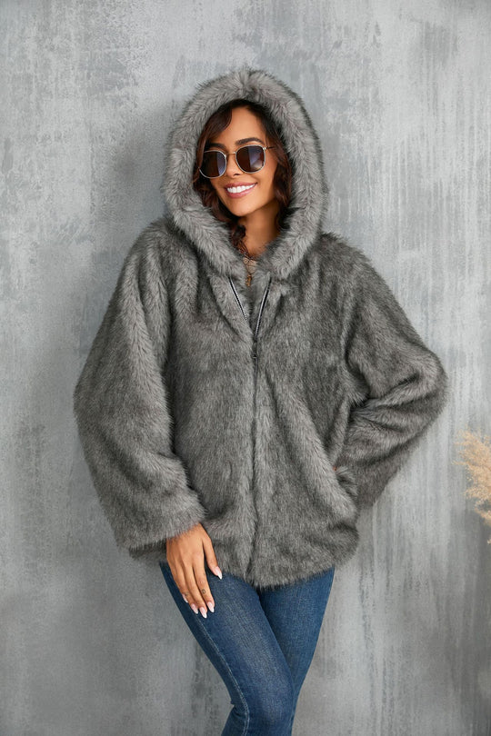 Damen kuschelige Kapuzenjacke R&B