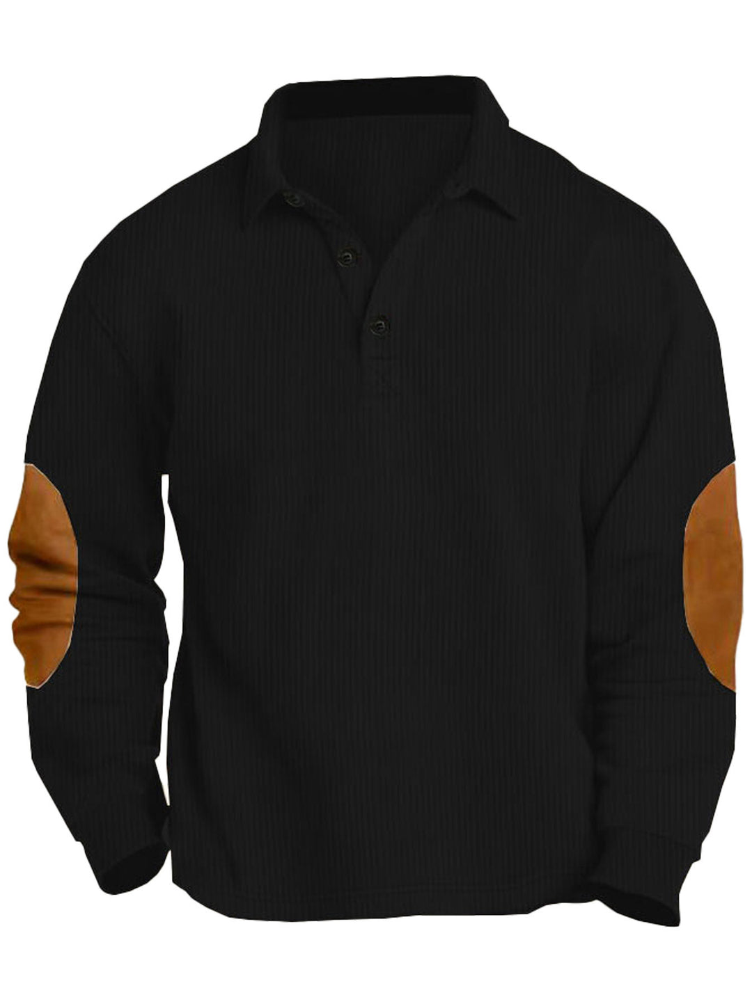 Herren nan legeres Langarm-Poloshirt mit Hemdkragen, kurzer Knopfleiste, feiner Struktur und Velours-Ellenbogenbesatz R&B