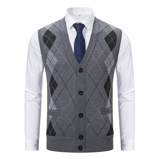 Herren elegante Strickjacke mit Rautenmuster und praktischen Taschen R&B