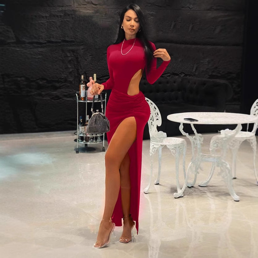 Damen Elegantes Maxikleid mit hohem Schlitz und modischem Cut-Out R&B