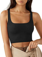 Damen cropped Top mit breiten Trägern und feinem Rippenmuster R&B
