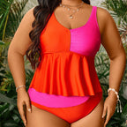 Damen tankini mit fließendem Volant und modischem Kontrast