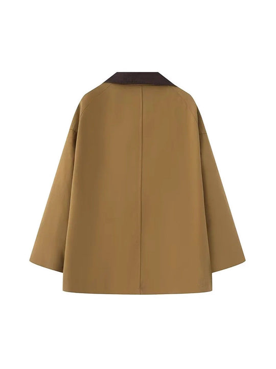 Damen oversized Trenchjacke mit klassischem Stehkragen und praktischen Taschen R&B