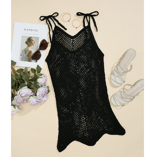Damen Häkel-Strandkleid mit verstellbaren Trägern und dekorativem Netzdesign R&B