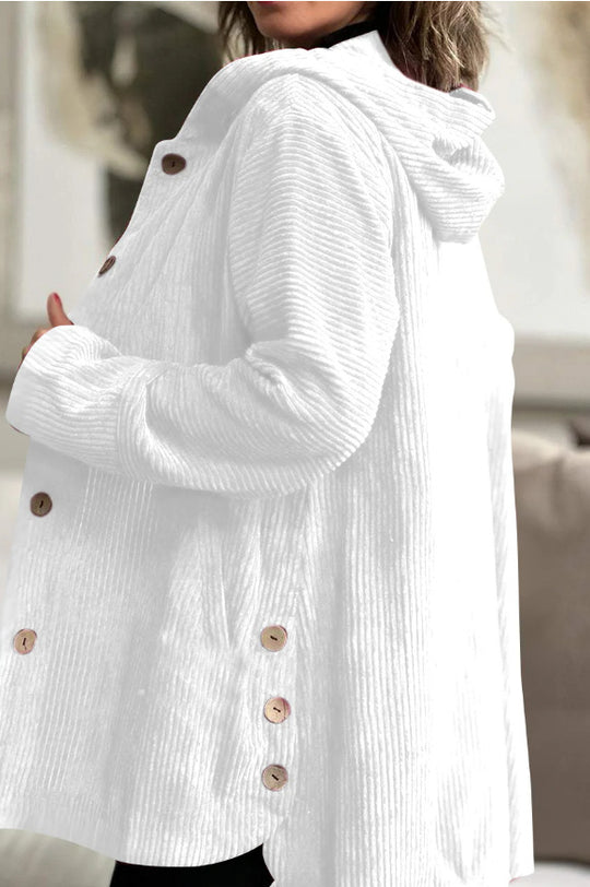 Damen Wohlfühljacke aus Cord mit Kapuze und großen Knöpfen R&B
