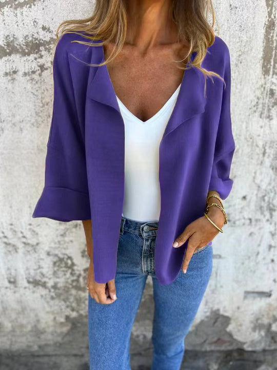 Damen nan legerer offener Strickcardigan mit Schalkragen krempelbaren Ärmeln und kastiger Silhouette R&B