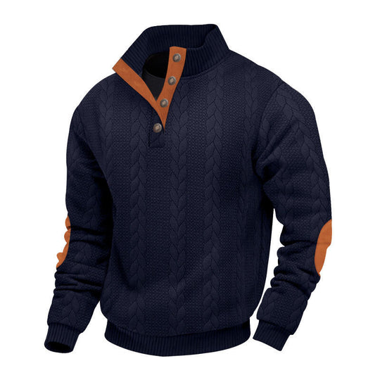 Herren nan grober Zopfstrick Troyer mit Knopfleiste und Veloursleder-Ellenbogenpatches R&B