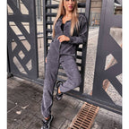 Damen bequeme Lounge-Set mit Knopfleiste und elastischen Bündchen R&B