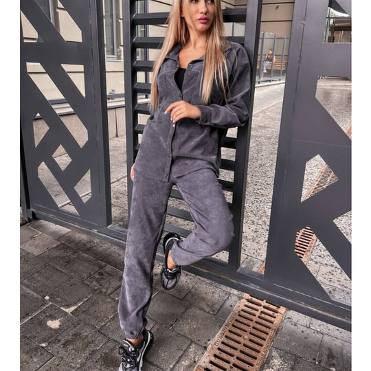 Damen bequeme Lounge-Set mit Knopfleiste und elastischen Bündchen R&B
