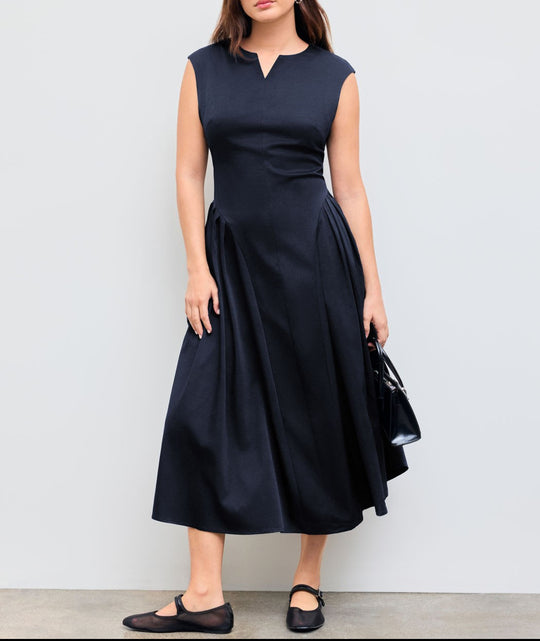 Damen elegantes Maxikleid mit voluminösen Falten und ärmellosem Design R&B