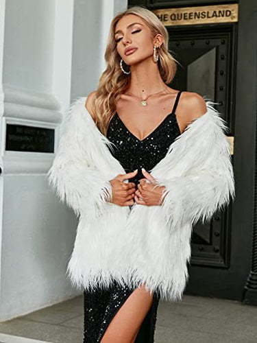 Damen Extravagante Kunstfelljacke mit flauschiger Textur R&B
