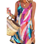 Damen Maxikleid mit buntem abstraktem Muster und eleganter A-Linie R&B