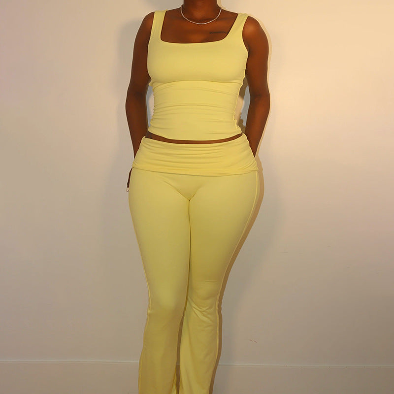 Damen Sportliches Crop-Top und legere Flared Pants Set R&B