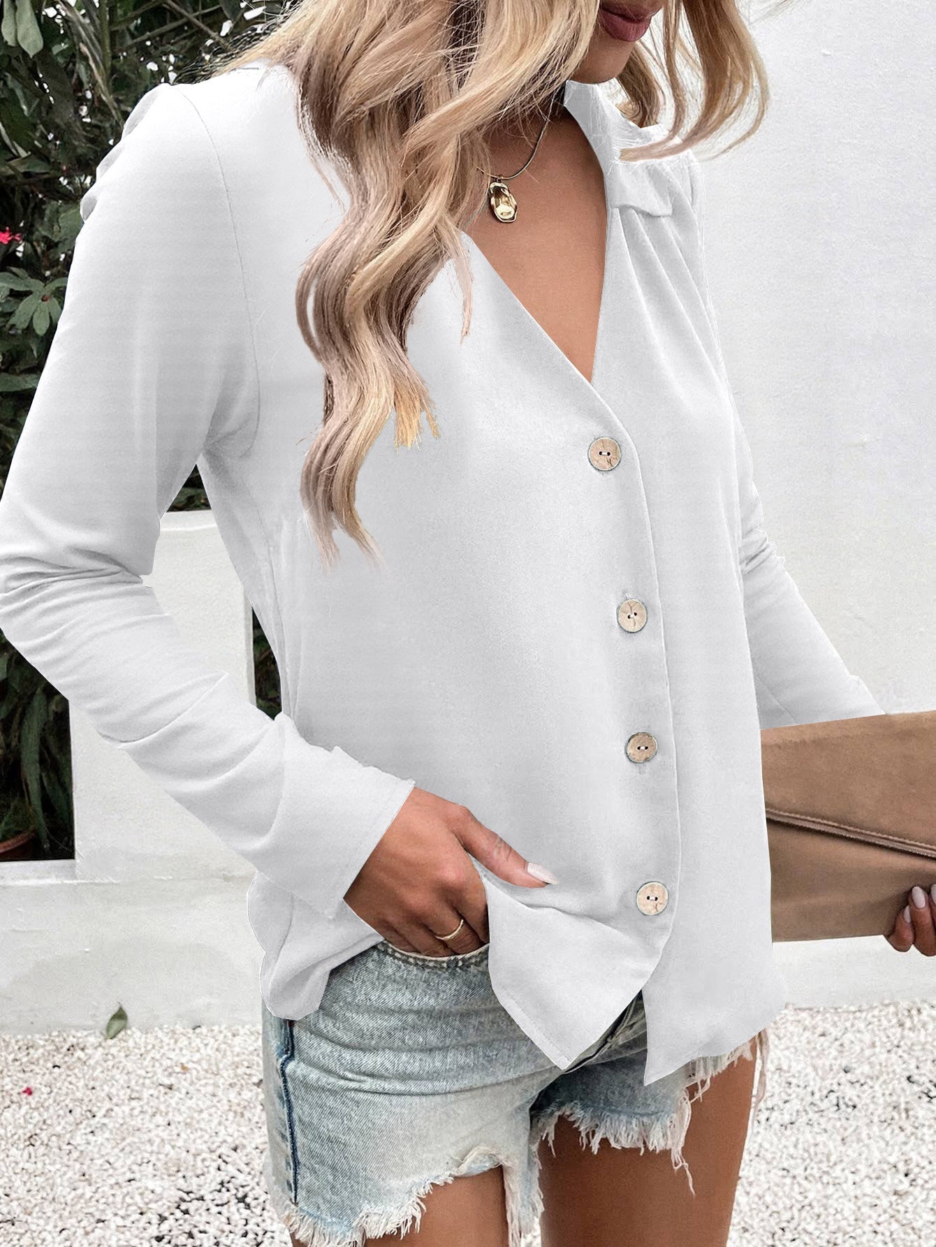 Damen Elegante Bluse mit Knopfleiste R&B