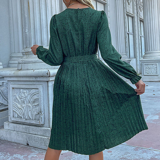 Damen Midikleid mit elastischem Taillengürtel und femininem Punktenmuster R&B