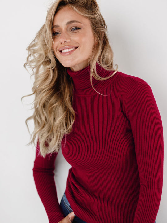 Damen Rollkragenpullover mit geripptem Design und lässigem Schnitt R&B