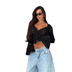 Damen Stylische Strickjacke mit V-Ausschnitt und Schlagärmeln R&B