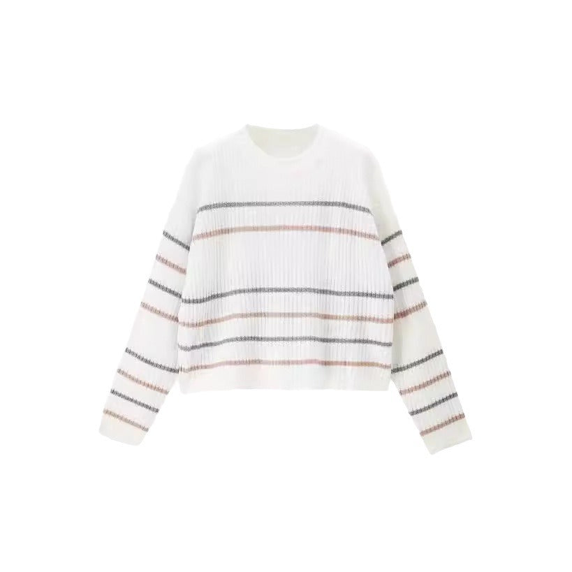 Damen Lässiger Strickpullover mit modischem Streifenmuster R&B