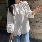 Damen zeitlose Bluse mit besticktem Spitzenbesatz und Bindand