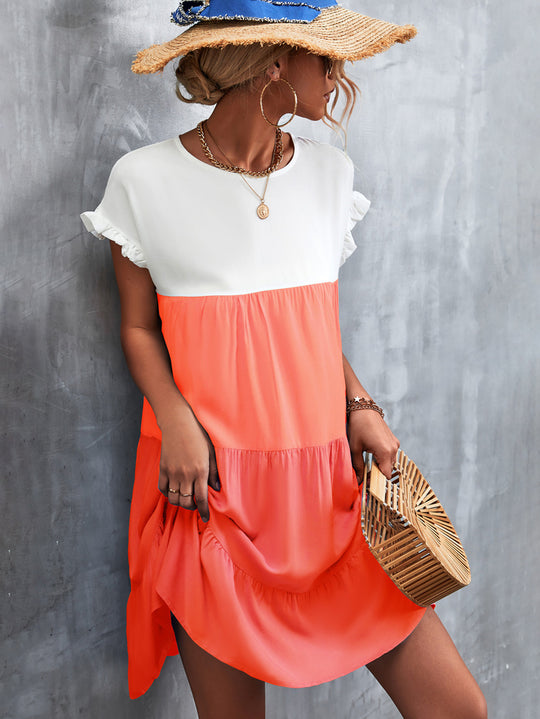 Damen lässiges Sommerkleid mit Rüschendetails und fließendem Schnitt R&B