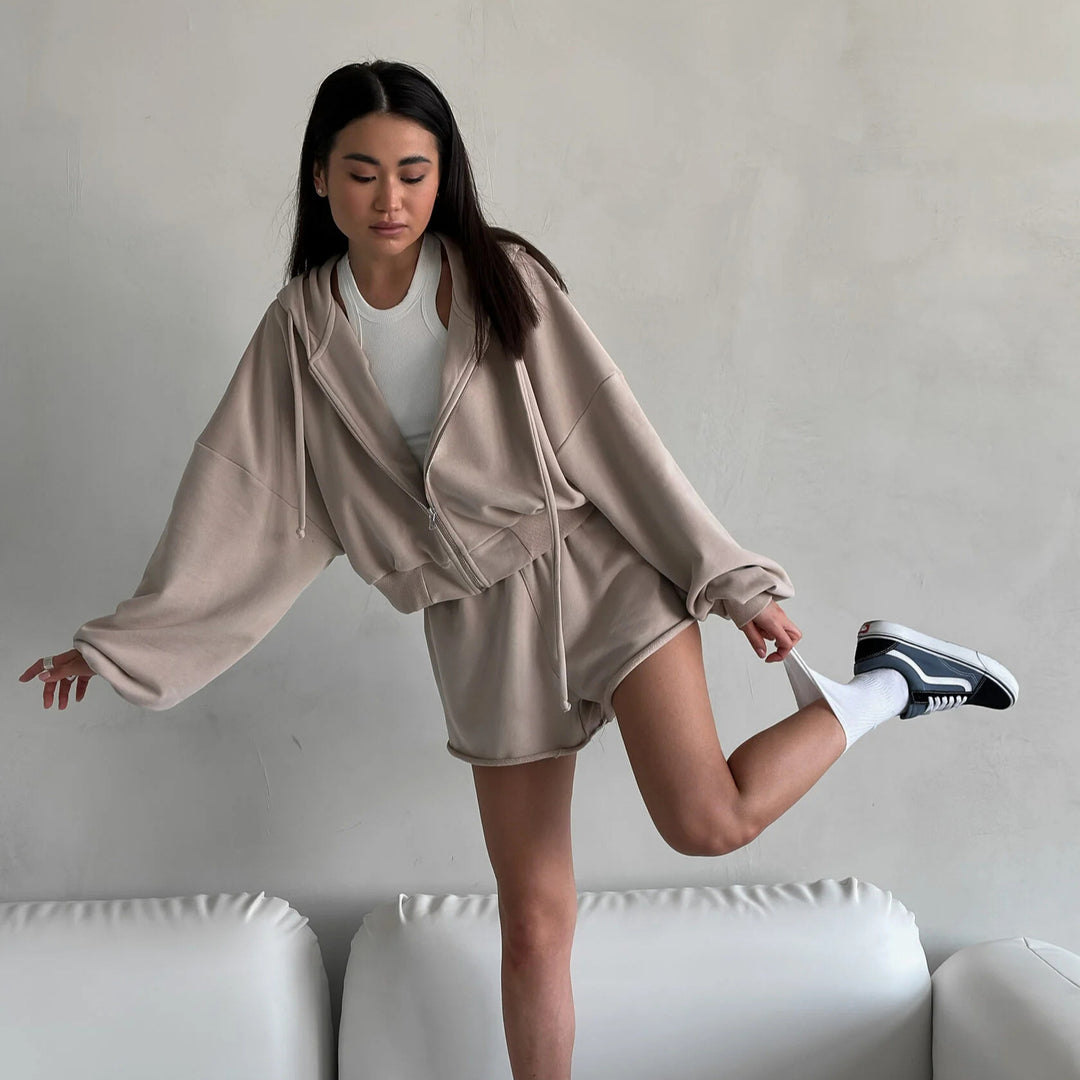 Damen lässiges Sweatset mit überschüssigem Stoff und hohem Kragen R&B