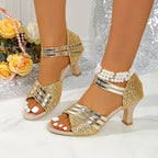 Damen Glitzernde Hein Sadalen mit eleganten Riemen und komfortablem Absatz R&B