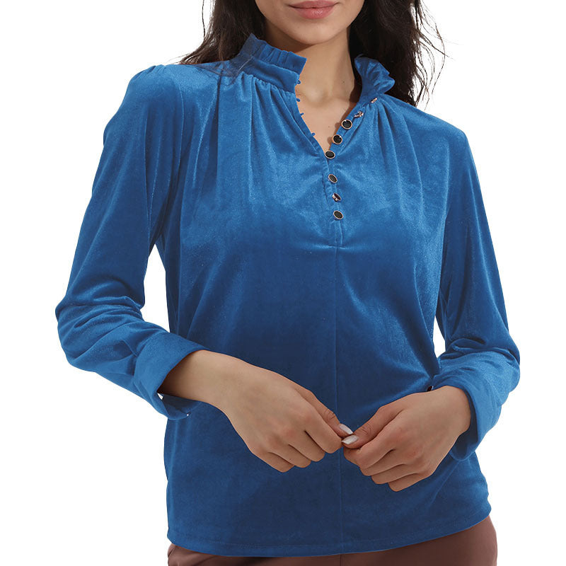 Damen Elegantes Oberteil mit Rüschendetails und Knopfverschluss R&B