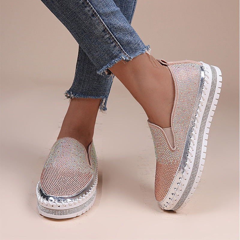 Damen Slip-On Schuhe mit funkelndem Strass und komfortablem Plateau R&B