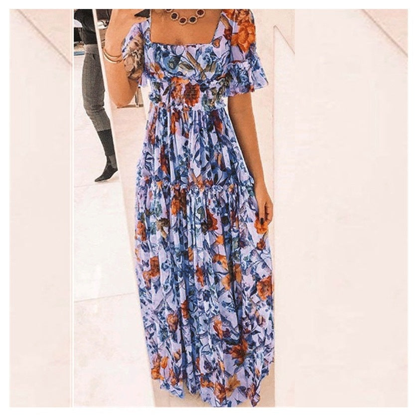 Damen Maxikleid mit floralem Muster und ausgestellten Ärmeln R&B