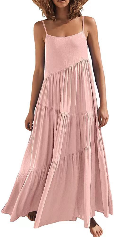 Damen luftiges Maxikleid mit Spaghetti-Trägern und stilvollem Layering R&B