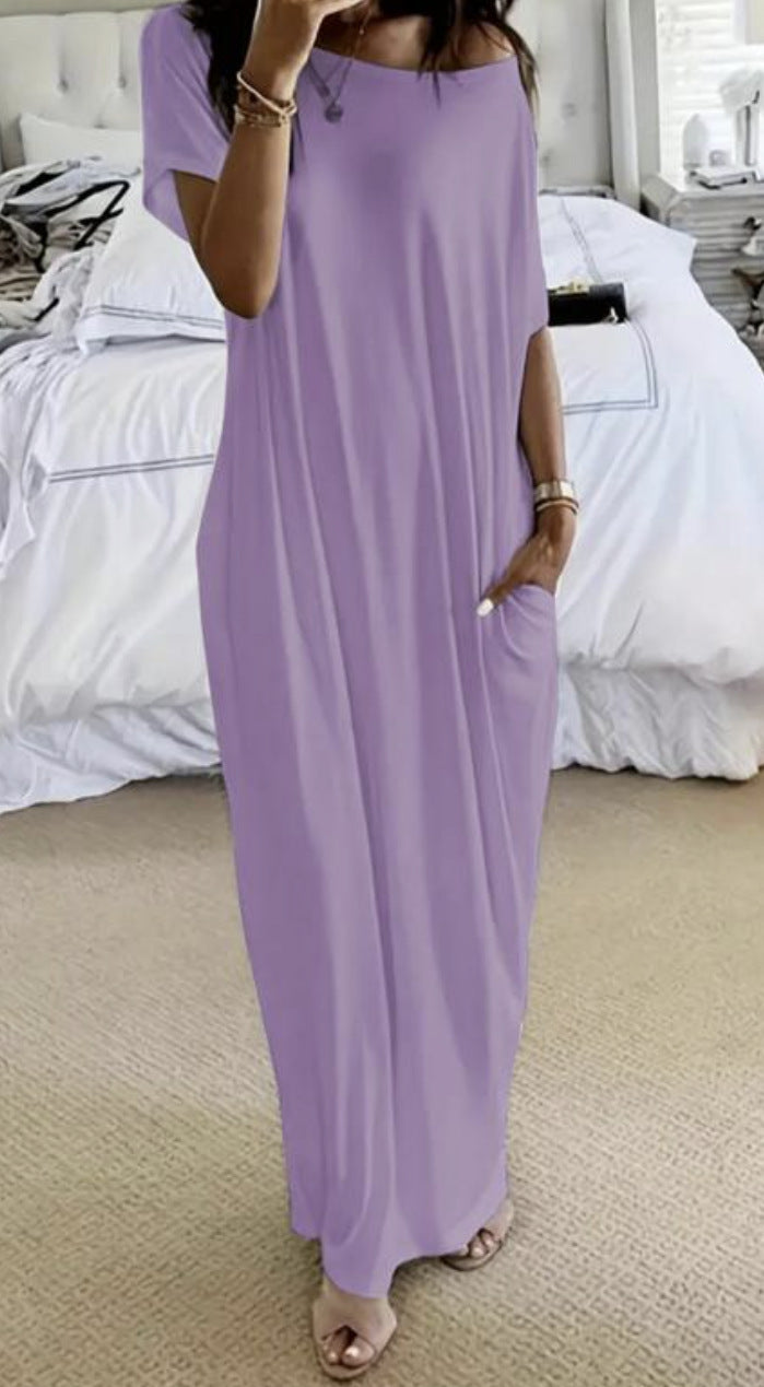 Damen lässiges Maxi-Überkleid mit weitem Schnitt und praktischen Taschen R&B